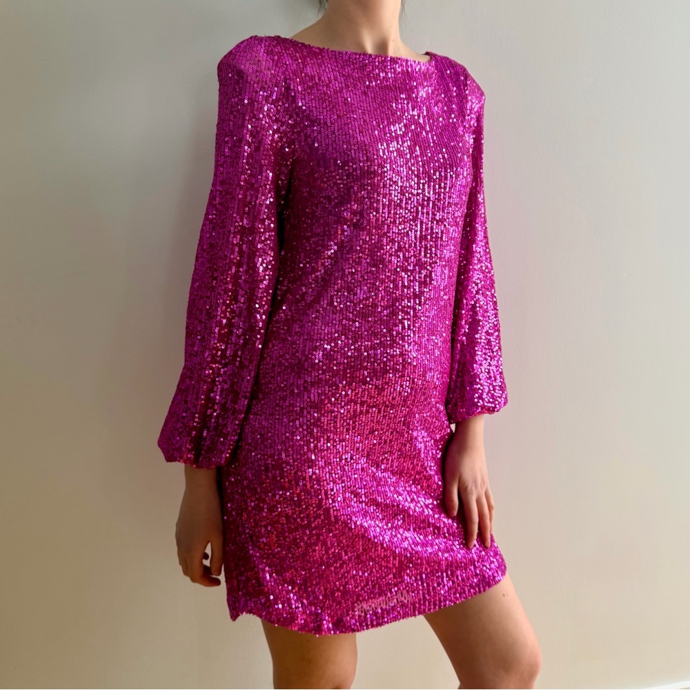 NWT BETSEY JOHNSON DOLOREAN MINI Pink Sequin Dress - S